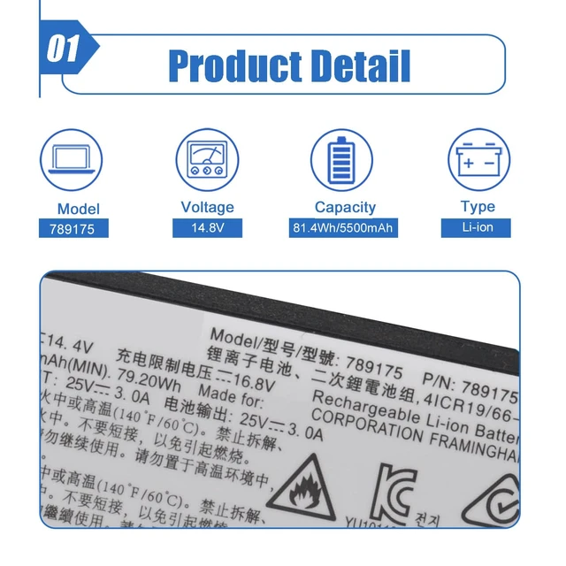 Alt view image 2 of 6 - 81.4Wh 789175 Battery Compatible with Bose S1 Pro Multi-Position PA Speaker 789175-0100 789175-0110 789175-0010 4INR19/66-2 14.8V 5500mAh