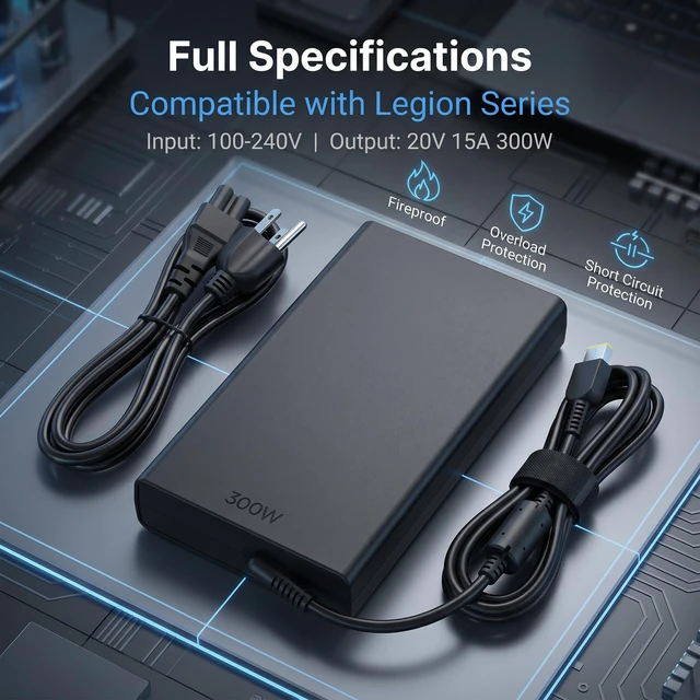 Alt view image 3 of 7 - New Slim 300W Laptop Charger Compatible with Lenovo Legion 7 7i 5i 5P Compatible with Lenovo Legion 5i Gen 11 Intel (15), Legion 7i Gen 10 Intel (16), for Lenovo Legion Charger ADL300SDC3A