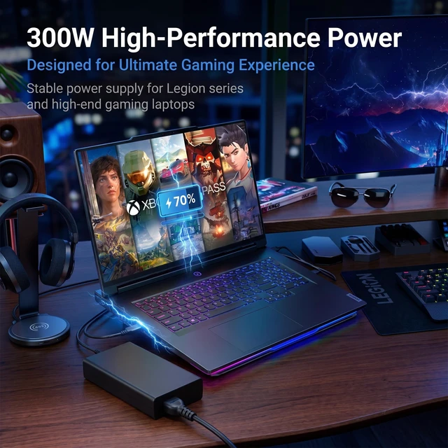 Alt view image 7 of 7 - New Slim 300W Laptop Charger Compatible with Lenovo Legion 7 7i 5i 5P Compatible with Lenovo Legion 5i Gen 11 Intel (15), Legion 7i Gen 10 Intel (16), for Lenovo Legion Charger ADL300SDC3A