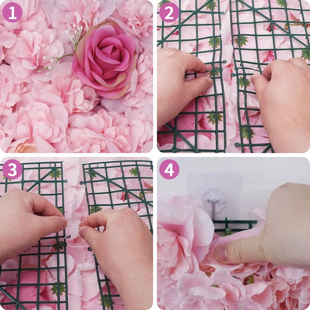Alt view image 4 of 7 - 12-Pack Flower Wall Backdrop Rose Pink Backdrop 15×15 Inch Silk Artificial Flower Panels 3D Pink Flower Wall for Wedding Birthday Party Home Event Photography Background