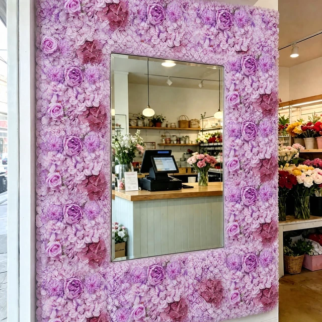 Alt view image 2 of 7 - Purple Flower Wall Backdrop 12-Pack Rose Wall Panels 15×15 Inch Silk Flower Wedding Backdrop 3D Artificial Floral Backdrop for Birthday Party Home Event Photography Background
