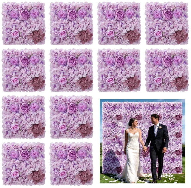 Main image of Purple Flower Wall Backdrop 12-Pack Rose Wall Panels 15×15 Inch Silk Flower Wedding Backdrop 3D Artificial Floral Backdrop for Birthday Party Home Event Photography Background