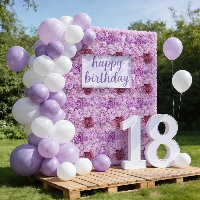 Alt view image 5 of 7 - Purple Flower Wall Backdrop 12-Pack Rose Wall Panels 15×15 Inch Silk Flower Wedding Backdrop 3D Artificial Floral Backdrop for Birthday Party Home Event Photography Background