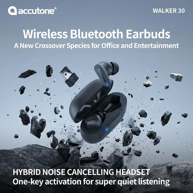 Alt view image 2 of 7 - Walker 30 TWS True Wireless Earbuds with UAC Bluetooth Dongle for Microsoft Teams/Zoom Controls, Advanced Active Noise Cancelling, Black