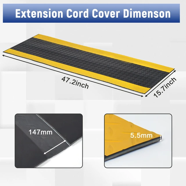 Alt view image 3 of 7 - Rubber Cord Cover Mat 47.2in Cable Protector Mat Heavy Duty Grip Cord Hider to Avoid Cable Trips