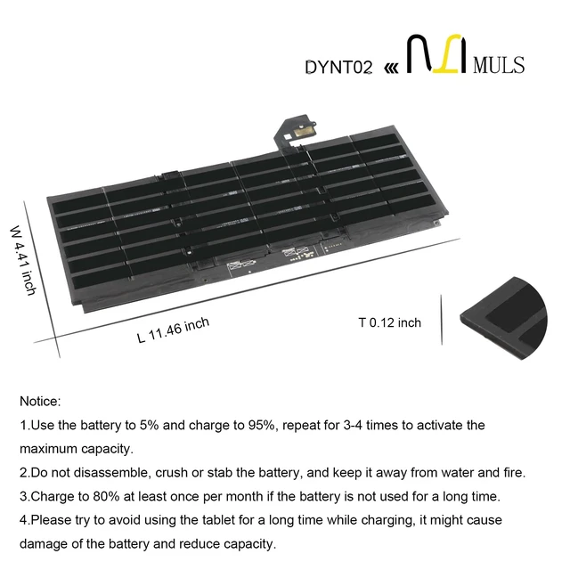 Alt view image 7 of 7 - DYNT02 G3HTA052H Tablet Battery for Microsoft Surface Laptop 3 Gen 13.5" Keyboard Base 1867 1868 Series G3HTA053H G3HTA057H G3HTA058H 7.58V 6041mAh 45.8Wh with Tools, Extended runtime