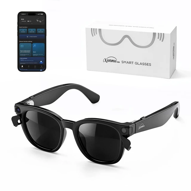 Main image of Smart Glasses with Camera, Recording Glasses, Real-Time Translation AI Assistant Real-Time Translation, Object Recognition, Music & Calls, Voice Assistant,Black Sunglass Lenses