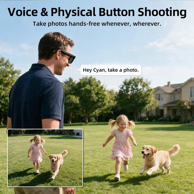 Alt view image 2 of 7 - Smart Glasses with Camera, Recording Glasses, Real-Time Translation AI Assistant Real-Time Translation, Object Recognition, Music & Calls, Voice Assistant,Black Sunglass Lenses
