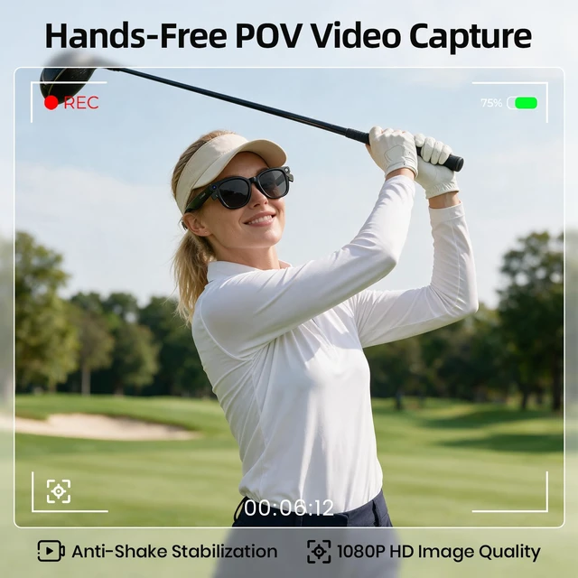 Alt view image 3 of 7 - Smart Glasses with Camera, Recording Glasses, Real-Time Translation AI Assistant Real-Time Translation, Object Recognition, Music & Calls, Voice Assistant,Black Sunglass Lenses