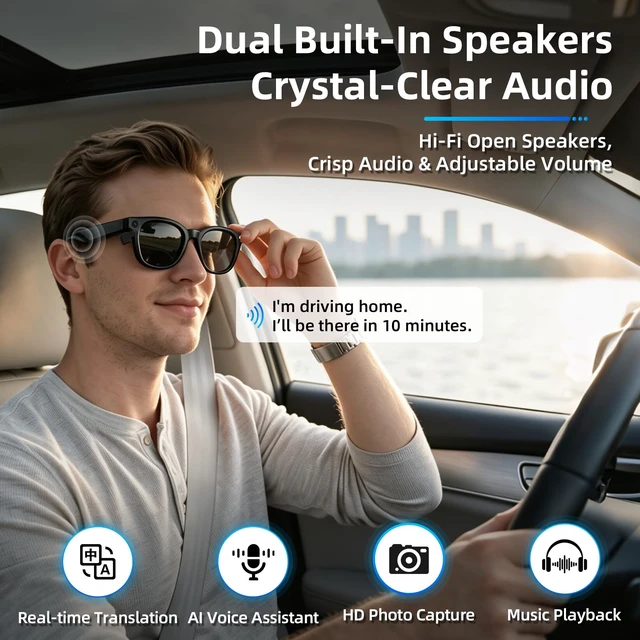 Alt view image 5 of 7 - Smart Glasses with Camera, Recording Glasses, Real-Time Translation AI Assistant Real-Time Translation, Object Recognition, Music & Calls, Voice Assistant,Black Sunglass Lenses