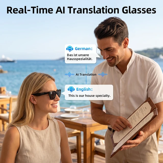 Alt view image 7 of 7 - Smart Glasses with Camera, Recording Glasses, Real-Time Translation AI Assistant Real-Time Translation, Object Recognition, Music & Calls, Voice Assistant,Black Sunglass Lenses