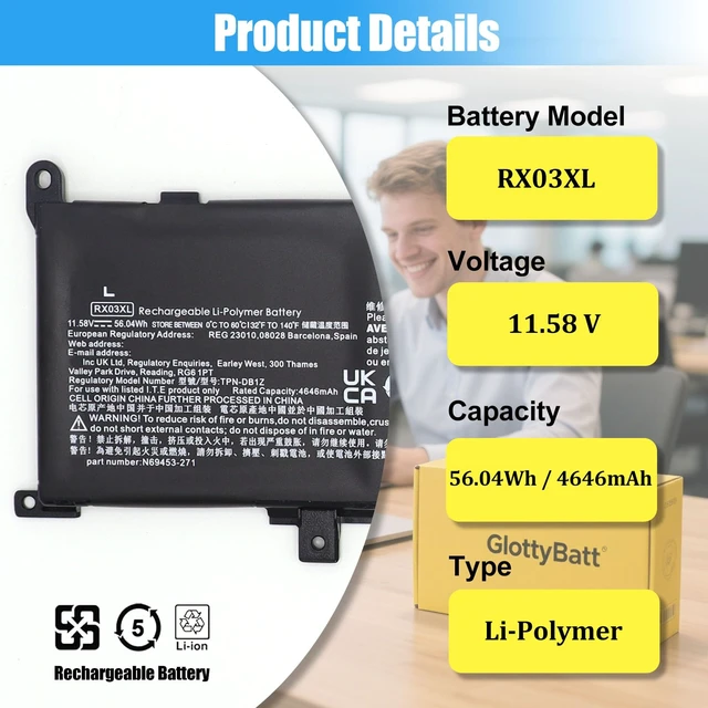 Alt view image 2 of 7 - RX03XL Battery Replacement for HP EliteBook 630 640 645 660 G11