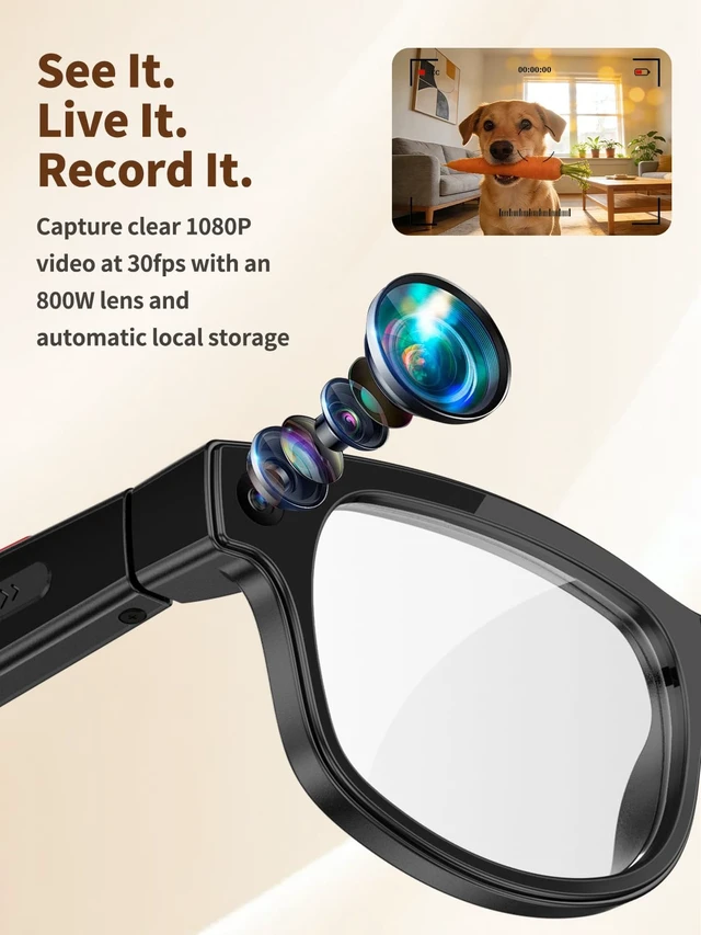 Alt view image 3 of 7 - AI Smart Glasses with Camera, 8MP HD Camera Sunglasses with 1080P Video Recording, AI Translation Support & Recognition, Bluetooth Sunglasses with Photochromic Lenses for Outdoor, Indoor