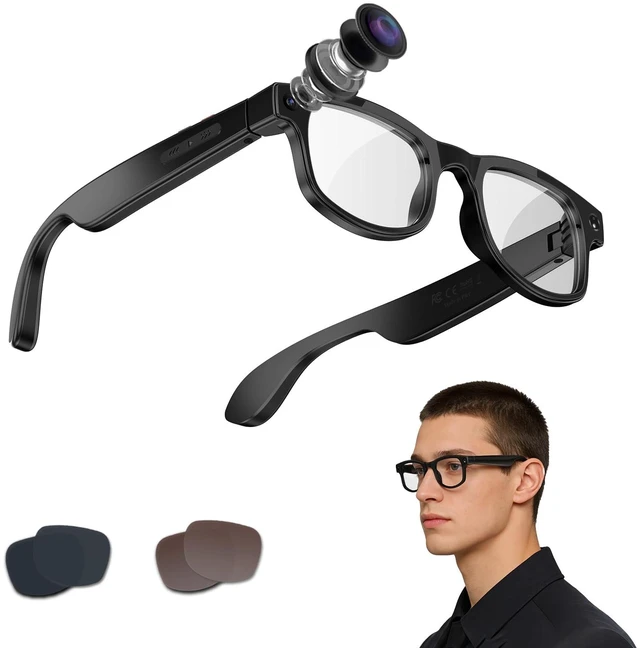 Main image of AI Smart Glasses with Camera, 8MP HD Camera Sunglasses with 1080P Video Recording, AI Translation Support & Recognition, Bluetooth Sunglasses with Photochromic Lenses for Outdoor, Indoor