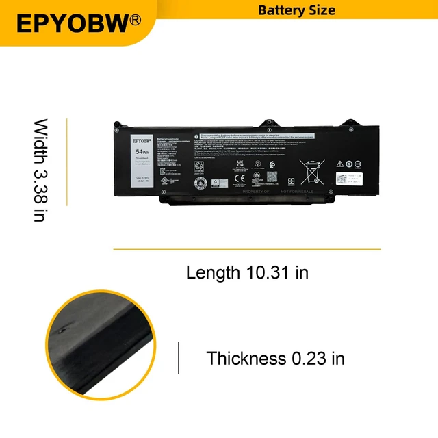 Alt view image 7 of 7 - R73TC Laptop Battery 54Wh 4623mAh 3-Cell 11.4V GTG7N Compatible with Dell Latitude 3340 5340 5350 / Latitude 3340 2-in-1 / Latitude 5340 2-in-1 / Latitude 5350 2-in-1 Series