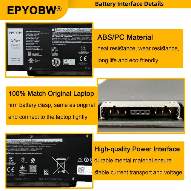 Alt view image 4 of 7 - R73TC Laptop Battery 54Wh 4623mAh 3-Cell 11.4V GTG7N Compatible with Dell Latitude 3340 5340 5350 / Latitude 3340 2-in-1 / Latitude 5340 2-in-1 / Latitude 5350 2-in-1 Series