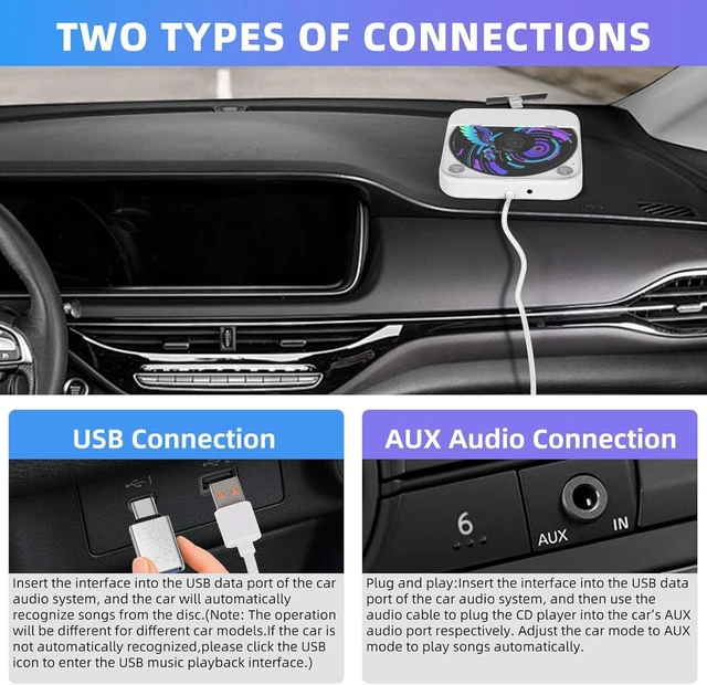 Alt view image 3 of 6 - Portable CD Player for Car, External CD Player with USB/AUX,Plug & Play Anti-Skip, Lightweight & Portable, Dustproof, for Laptop, TV & Computer, Supported CD/CD-MP3/CD-RW/CD-R/CD-WAV