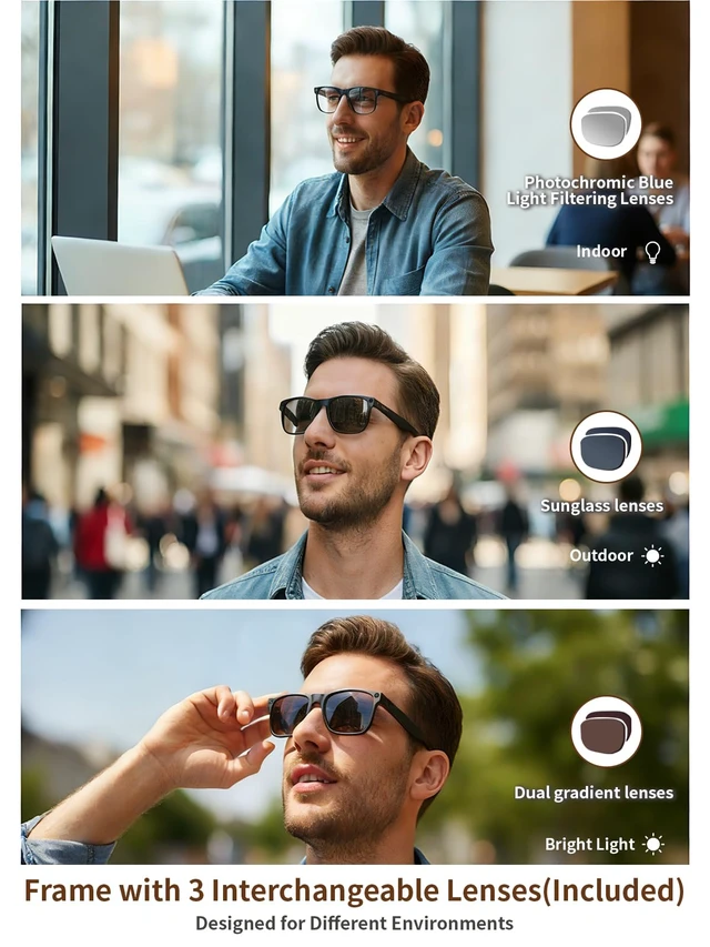 Alt view image 6 of 7 - AI Smart Glasses with Camera, 8MP HD Camera Sunglasses with 1080P Video Recording, AI Translation Support & Recognition, Bluetooth Sunglasses with Photochromic Lenses for Outdoor, Indoor