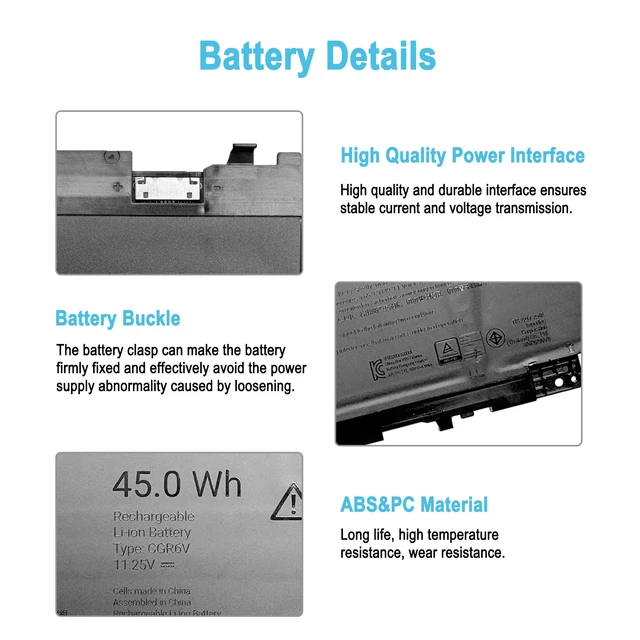 Alt view image 3 of 7 - 45Wh CGR6V Replacement Laptop Battery for Dell Pro 16 Plus PB16250 PB16255 PC16250 / Pro 14 Plus PB14250 PB14255 PC14250 / Pro 13 Plus PB13250 Series VMV83 55JWC 001WEF 0MNK2F 060GY0 0M9HTK 0RF5VP