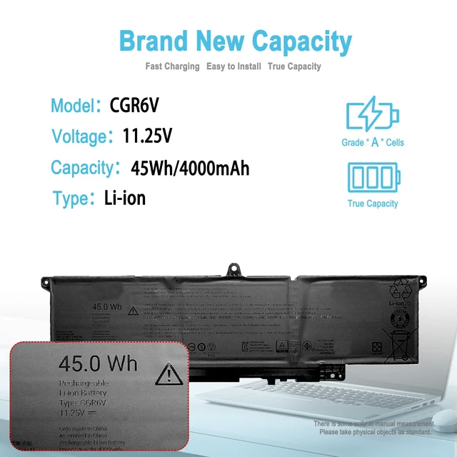 Alt view image 2 of 7 - 45Wh CGR6V Replacement Laptop Battery for Dell Pro 16 Plus PB16250 PB16255 PC16250 / Pro 14 Plus PB14250 PB14255 PC14250 / Pro 13 Plus PB13250 Series VMV83 55JWC 001WEF 0MNK2F 060GY0 0M9HTK 0RF5VP