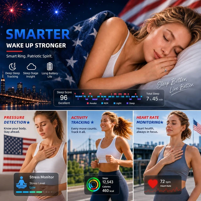 Alt view image 4 of 7 - Smart Ring for Women, Health Fitness Trackers Ring (Gold, 7) 5ATM & No Subscription Fee, Sleep, Heart Rate, Women's Health, Stress Monitoring, iOS & Android