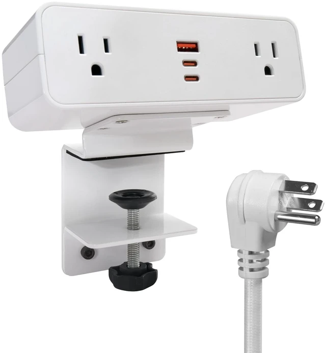 Main image of Desk Clamp Power Strip USB C 100W, Desktop Edge Mount Fast Charge Station 3 PD USB Port 2 AC Outlets 6ft Braided Extension Cord Flat Plug Fit Max 3.26 Tabletop Edge for Gaming Office Table