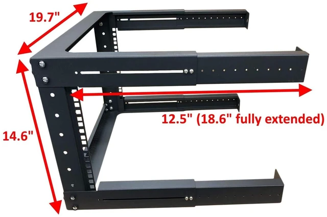 Alt view image 3 of 7 - 6U Adjustable Depth Wall Mount Open Frame Steel Network Equipment Rack 17.75 Inch Deep