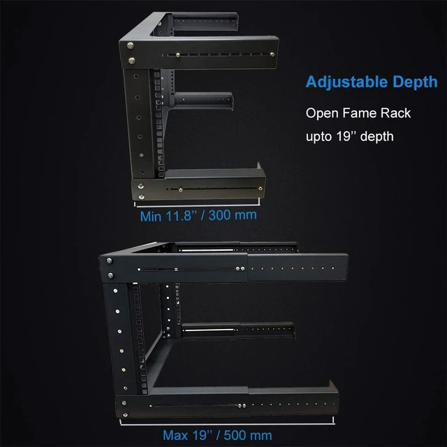 Alt view image 6 of 7 - 6U Adjustable Depth Wall Mount Open Frame Steel Network Equipment Rack 17.75 Inch Deep