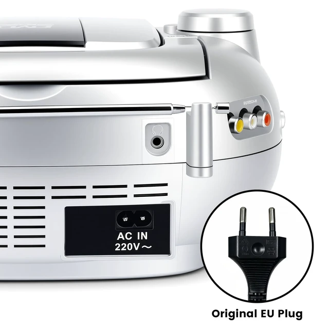 Alt view image 2 of 7 - Portable CD/DVD Player Boombox, Battery Operated (EU AC Plug Not Functional), AM/FM Radio, Backlit LCD Display,Headphone Jack, Compatible with CD-R/CD-RW/MP3 (Silver)