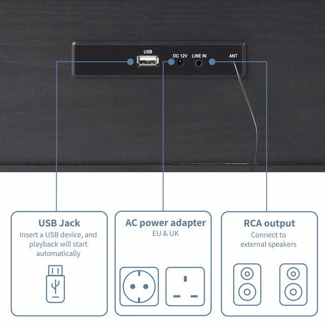Alt view image 3 of 7 - CR3504A-BK Finn Radio CD Player, Black Bluetooth In, Internal Full-Range Stereo Speakers 40W Peak, FM Radio, Wire Antenna