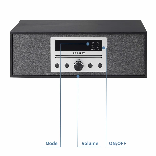 Alt view image 4 of 7 - CR3504A-BK Finn Radio CD Player, Black Bluetooth In, Internal Full-Range Stereo Speakers 40W Peak, FM Radio, Wire Antenna