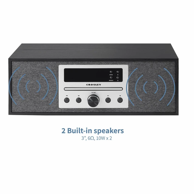 Alt view image 6 of 7 - CR3504A-BK Finn Radio CD Player, Black Bluetooth In, Internal Full-Range Stereo Speakers 40W Peak, FM Radio, Wire Antenna