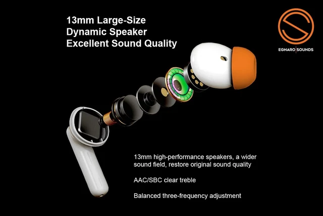 Alt view image 6 of 6 - ES5 True Wireless Stereo Earbuds Earphones, Bluetooth 5.1, Active Noise Cancelling, Touch Controls with Microphone and IPX4 Water Resistance, Color White