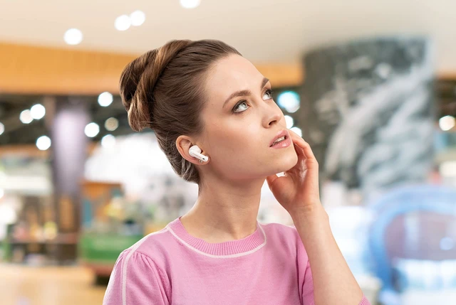 Alt view image 4 of 6 - ES5 True Wireless Stereo Earbuds Earphones, Bluetooth 5.1, Active Noise Cancelling, Touch Controls with Microphone and IPX4 Water Resistance, Color White