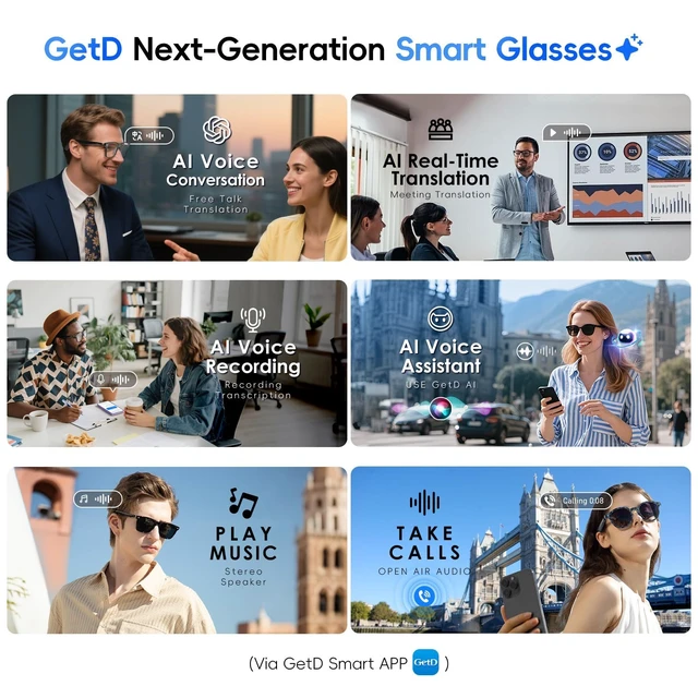 Alt view image 7 of 7 - AI Glasses, Smart Glasses Powered by ChatGPT, Real-Time AI Translation Polarized lens, AI translation in 145 languages, Handsfree calls, Immersive audio, Holds AI conversations, 11H Playtime