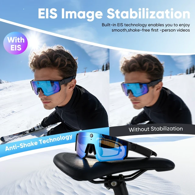 Alt view image 2 of 7 - Smart Glasses with Camera, 8MP Center POV Camera, 1200P Video ChatGPT AI Assistant, Voice Translation, Object Recognition, Video Recording, EIS, IP54 Sunglasses for Cycling Baseball