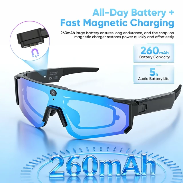Alt view image 4 of 7 - Smart Glasses with Camera, 8MP Center POV Camera, 1200P Video ChatGPT AI Assistant, Voice Translation, Object Recognition, Video Recording, EIS, IP54 Sunglasses for Cycling Baseball