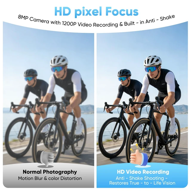 Alt view image 5 of 7 - Smart Glasses with Camera, 8MP Center POV Camera, 1200P Video ChatGPT AI Assistant, Voice Translation, Object Recognition, Video Recording, EIS, IP54 Sunglasses for Cycling Baseball