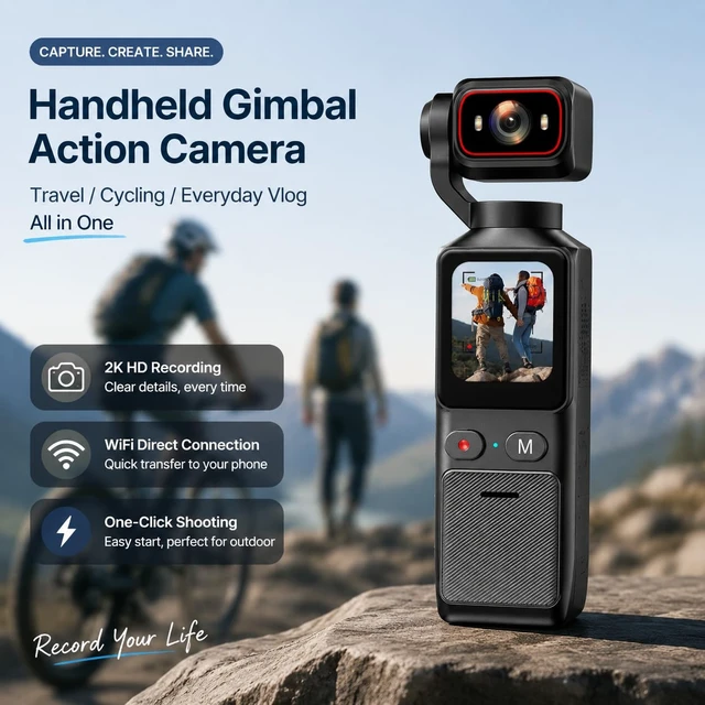 Alt view image 3 of 7 - 2K HD Pocket Vlogging POV Camera, 32GB,180° Rotatable Lens,WiFi Control,Timelapse,150° Wide Angle,for Outdoor Cycling Travel Vlog Selfies Sports Daily