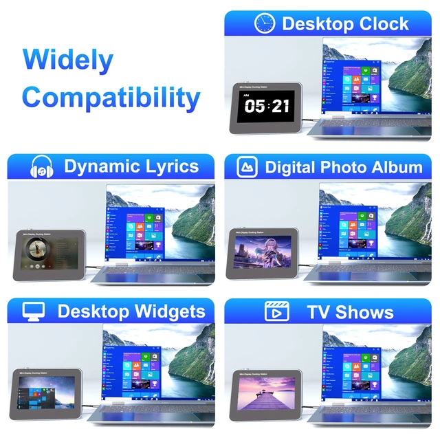 Alt view image 5 of 7 - Portable Monitor, 5" 1080P Portable Screen for Laptop, Laptop Monitor for MacBook Phone, Mini Monitor for, Portable Monitor for Digital Photo Frame, Desktop Clock, Second Screen, Home&Office