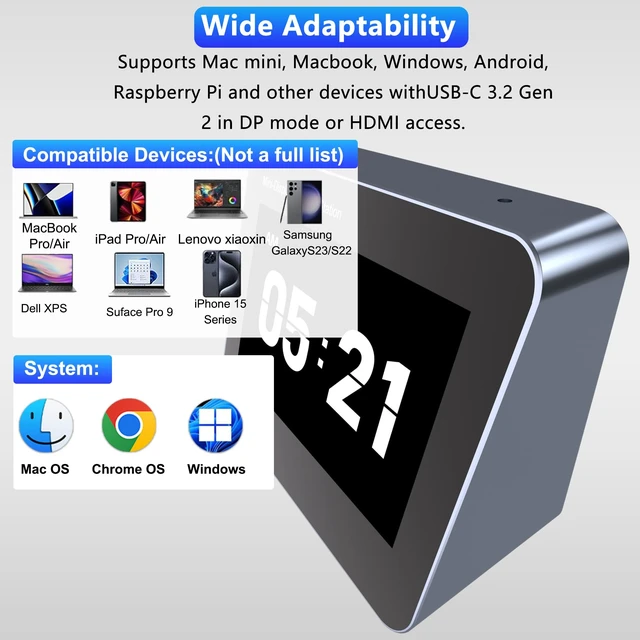 Alt view image 7 of 7 - Portable Monitor, 5" 1080P Portable Screen for Laptop, Laptop Monitor for MacBook Phone, Mini Monitor for, Portable Monitor for Digital Photo Frame, Desktop Clock, Second Screen, Home&Office