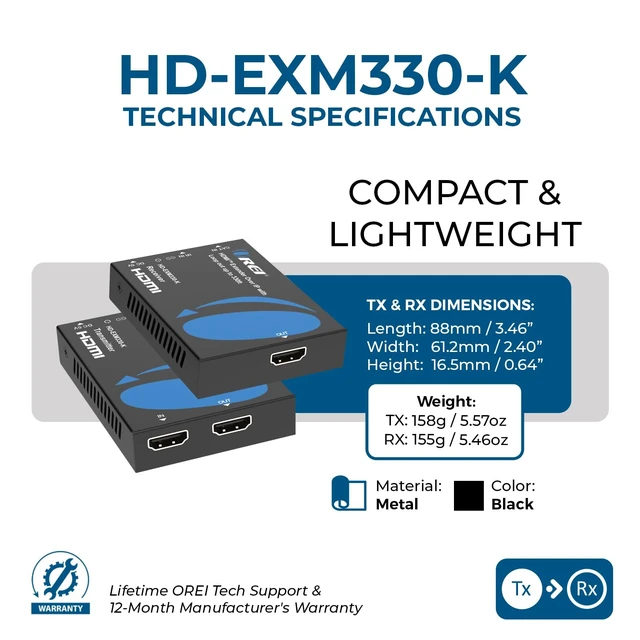 Alt view image 6 of 7 - HDMI Over Ethernet Extender Over CAT6 330ft, Loop Out, Over IP, EZCast HDMI Over CAT6 HDMI 1.4, HDCP 1.4, 6.75Gbps, 1920x1200@60Hz, PCM 2.0, One-to-Many via 1G Switch, 1-Way IR, ESD Protection