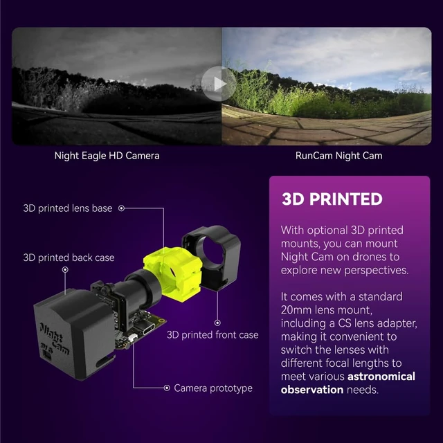 Alt view image 3 of 7 - Night Action Camera Prototype with 2.7K30FPS DC 5V Power for FPV and Other Occasions