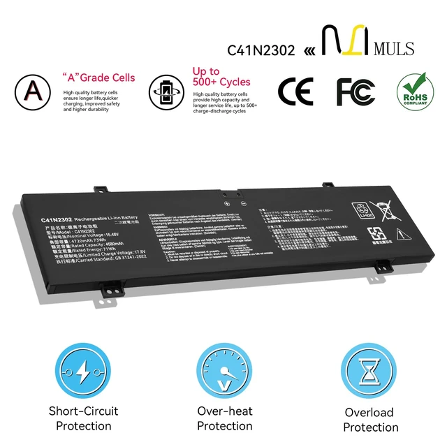 Alt view image 4 of 7 - C41N2302 Laptop Battery for Asus ProArt PX13 HN7306 ROG Zephyrus G14 GA403U GA403UI GA403UJ GA403UU GA403UV Gaming A14 FA401WV-WB94 Series 0B200-04460000 15.48V 73Wh with Tools, Extended runtime