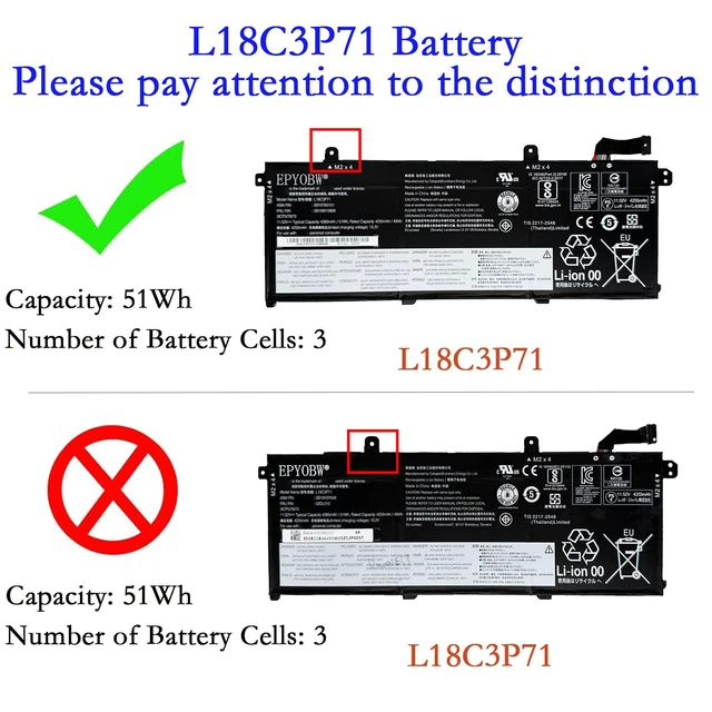 Alt view image 2 of 6 - L18C3P71 Laptop Battery 51Wh Compatible with Lenovo ThinkPad T490 T495 P43S / P14s T14 Gen 1 / P14s T14 Gen 2 Series L18M4P73 L18L3P73 L18M4P74 L18C3P72 L18M3P73 SB10K97648 SB10W51928