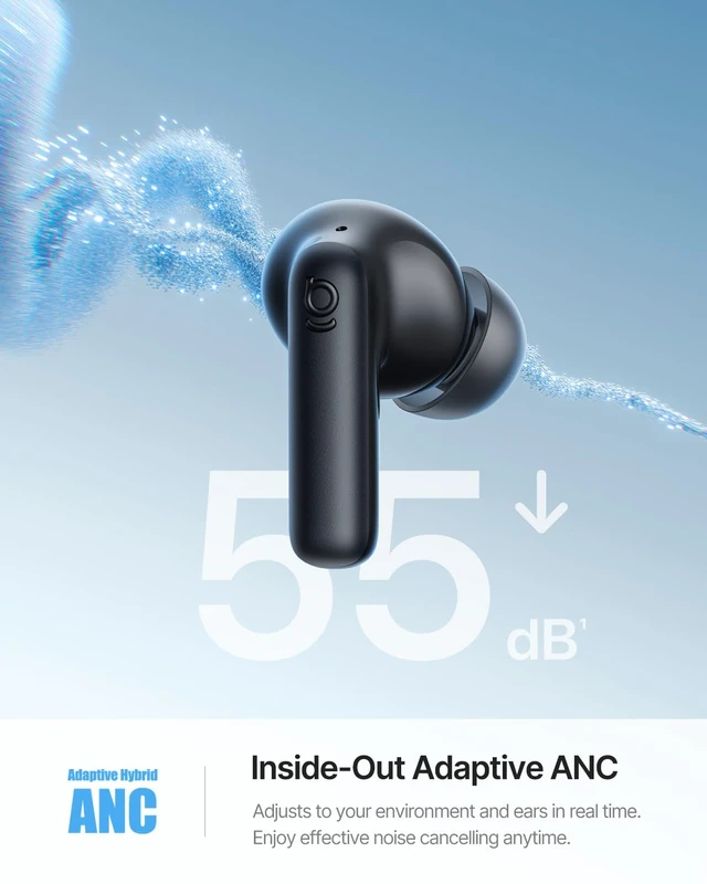 Alt view image 2 of 7 - Bass BP1 Ultra Noise Cancelling Wireless Earbuds, Black -55 dB Real-Time Adaptive Noise Cancelling, LDAC Hi-Res Sound, Fast Pair, 6-Mic AI Clear Calls, 65H Playtime, BT 6.0