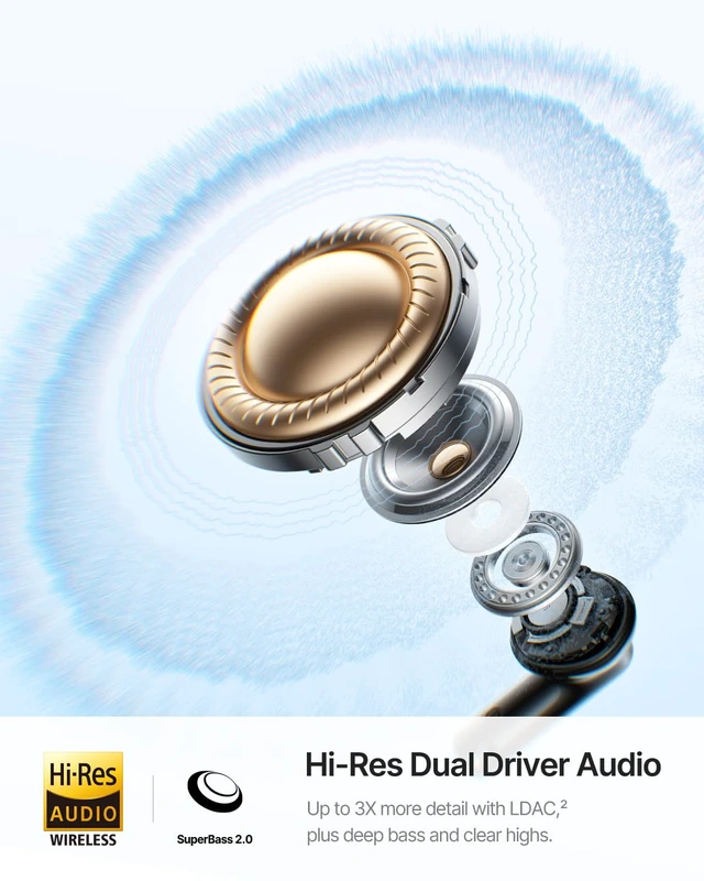 Alt view image 3 of 7 - Bass BP1 Ultra Noise Cancelling Wireless Earbuds, Black -55 dB Real-Time Adaptive Noise Cancelling, LDAC Hi-Res Sound, Fast Pair, 6-Mic AI Clear Calls, 65H Playtime, BT 6.0