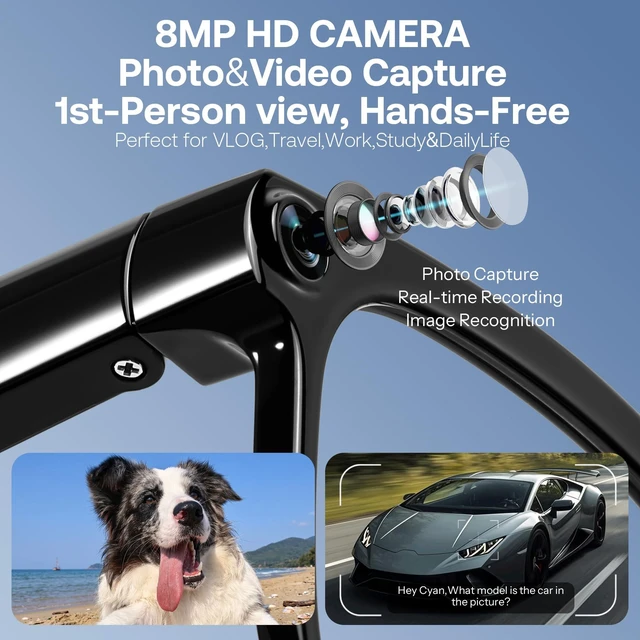 Alt view image 4 of 7 - AI Smart Glasses with Camera, Real-Time Translation&Recording, AI Assistant, Open-Ear Bluetooth Audio, Photo Capture, Smart Eyewear for Travel Business & Daily Use B1736 (Photochromic Lenses)