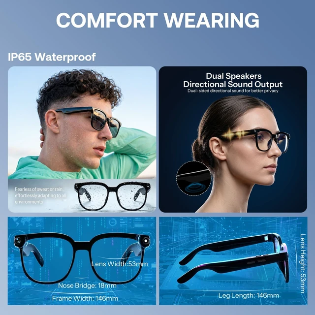 Alt view image 5 of 7 - AI Smart Glasses with Camera, Real-Time Translation&Recording, AI Assistant, Open-Ear Bluetooth Audio, Photo Capture, Smart Eyewear for Travel Business & Daily Use B1736 (Photochromic Lenses)