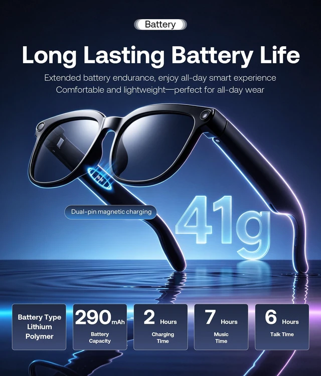 Alt view image 6 of 7 - AI Smart Glasses with Camera, Real-Time Translation&Recording, AI Assistant, Open-Ear Bluetooth Audio, Photo Capture, Smart Eyewear for Travel Business & Daily Use B1736 (Photochromic Lenses)